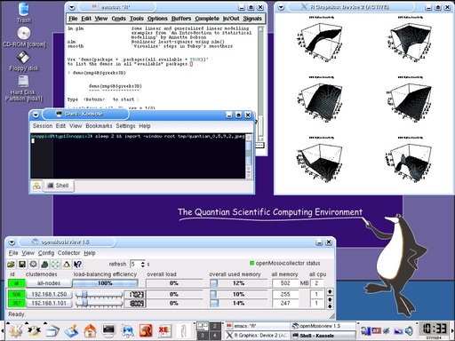 (screenshot of quantian_0.5.9.2: XEmacs/ESS, R, Rmetrics,
custom background
